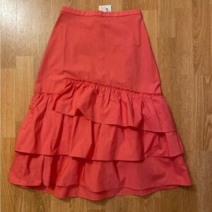 Club Monaco Loudie Rose Pink Cotton Midi Ruffle Skirt A-line Size 00